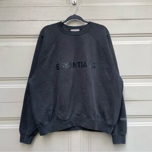 Essentials Unisex Black Crewneck Sweater Jumper Terry Fleece Loungewear Boxy